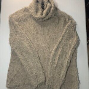 Express Grey Fuzzy Eyelash Knit Oversized Plush Turtleneck Sweater - Size L